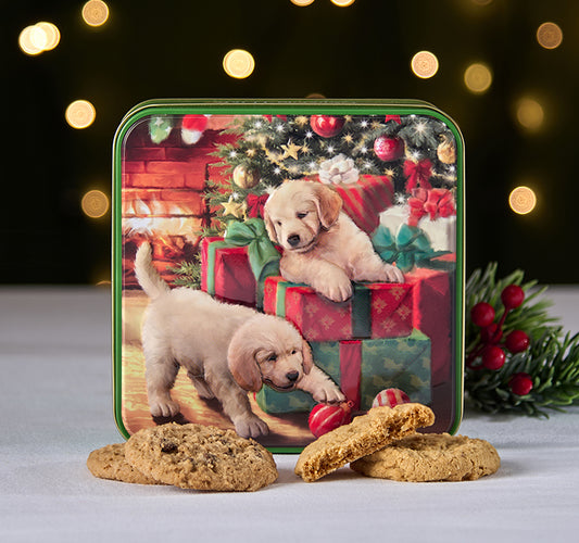 Embossed Puppies & Presents Tin