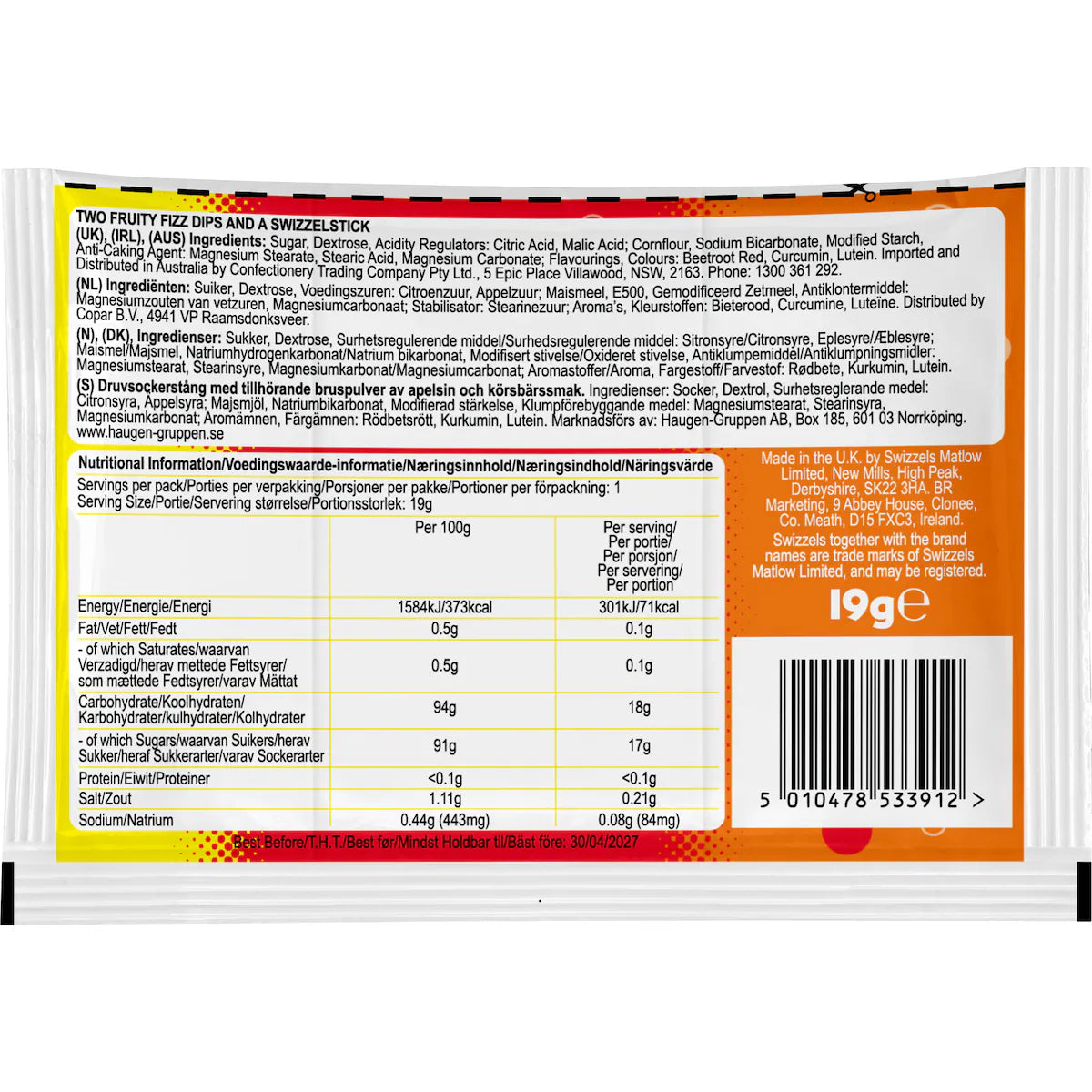 Swizzels Double Dip Orange & Cherry 19g