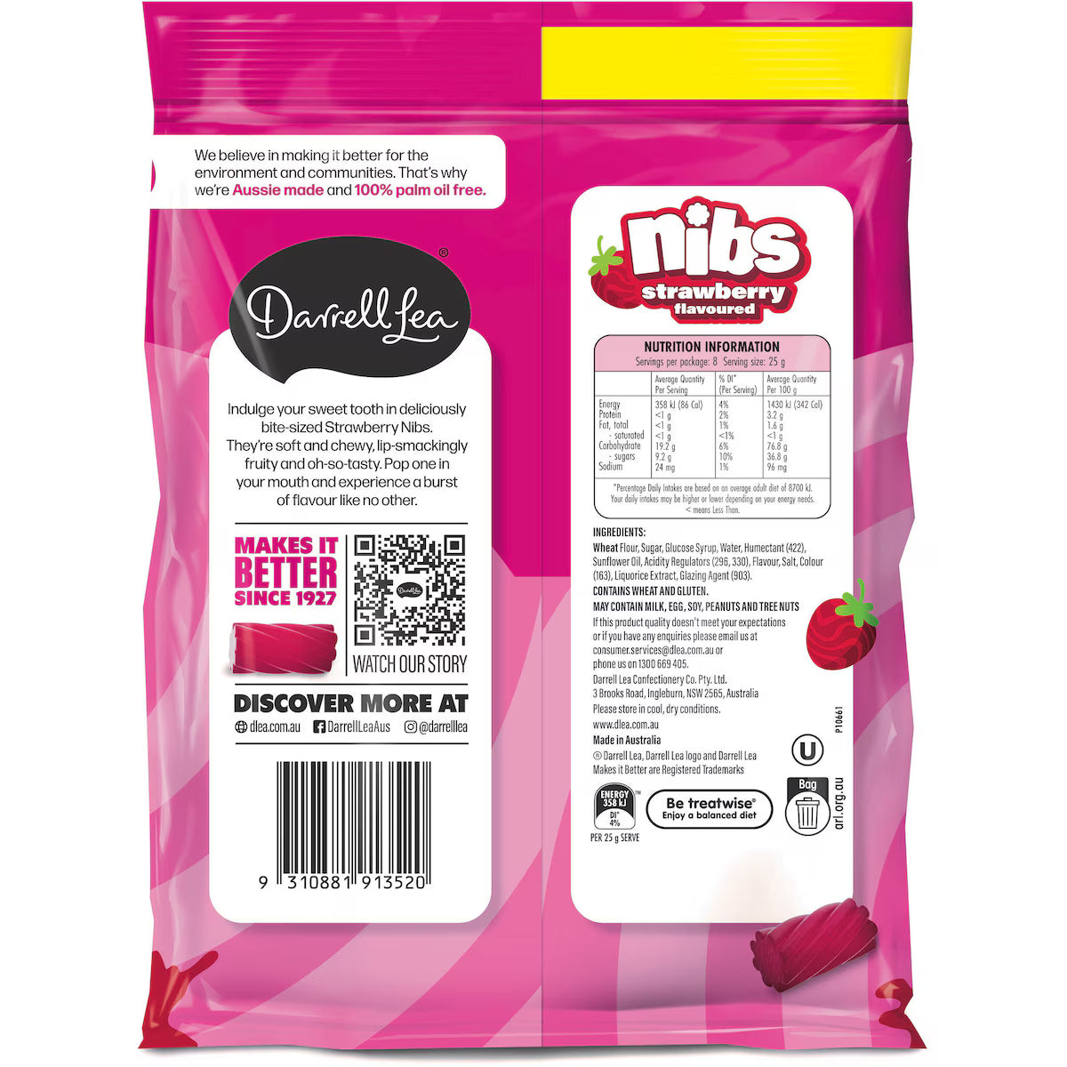 Darrell Lea Nibs Strawberry Flavoured 200g