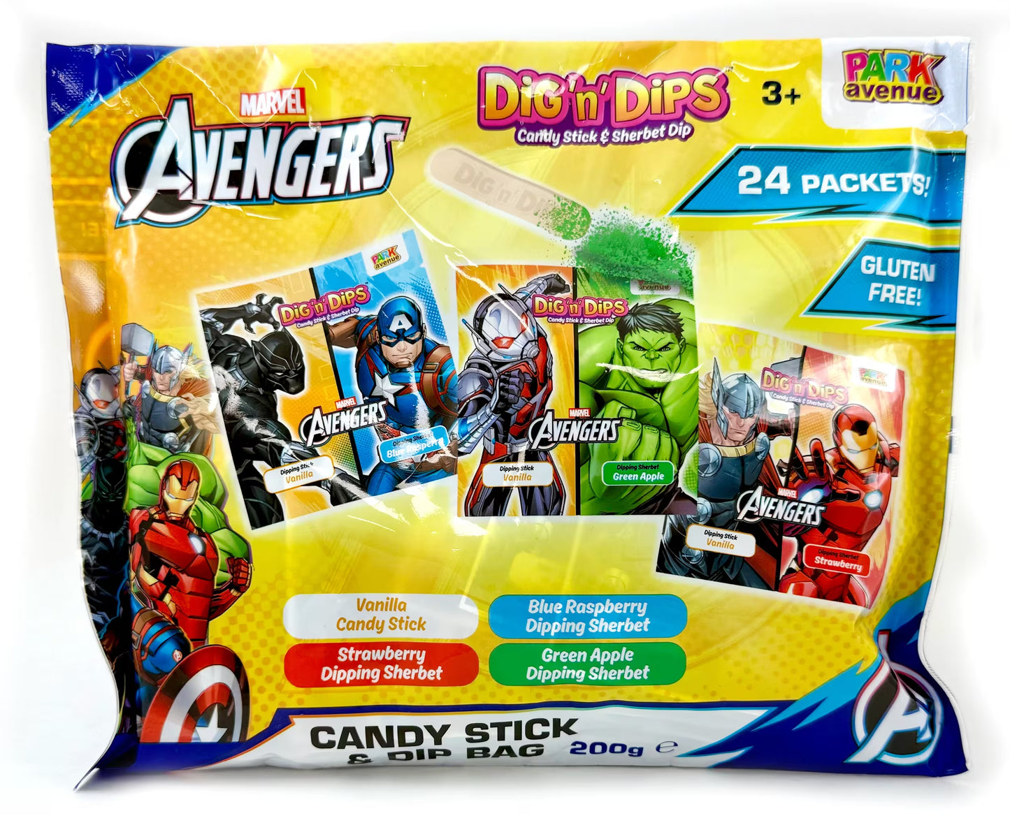 Park Avenue Marvel Avengers 24 Pack Dig n' Dips Candy Stick & Dip Bag 200g