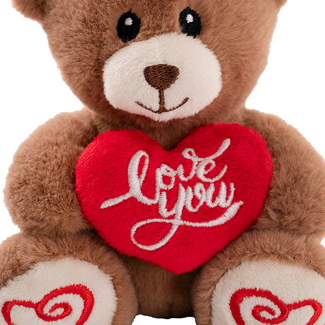 Mini Teddy Bear Alfie w Love You Heart Mocha Brown 14cm