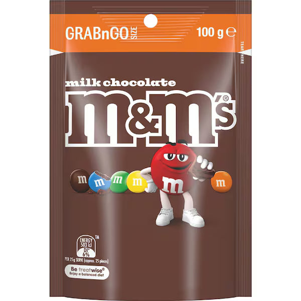 M&M's Milk Chocolate GrabnGo Snack Bag 100g