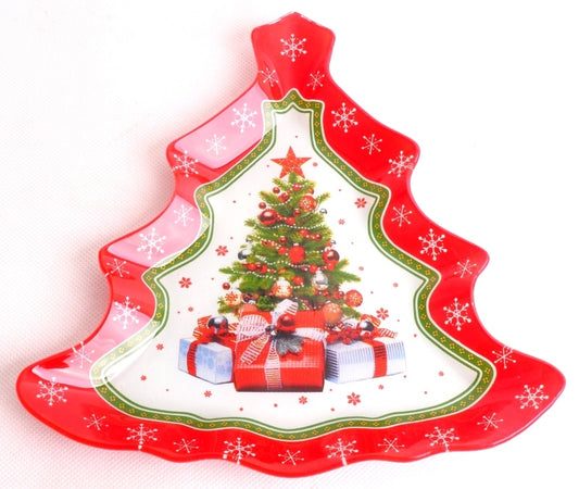 Glass Noelle Tree Plate  26x25cm