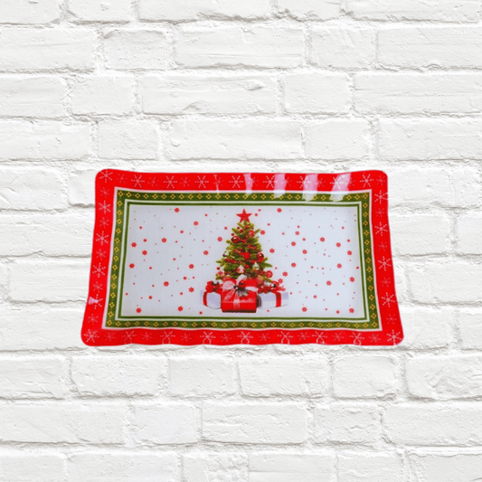 Glass Noelle Tree Platter 36x26cm