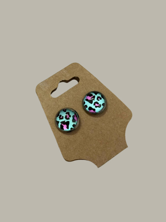 Pink, Blue and Black Cheetah Print Studs