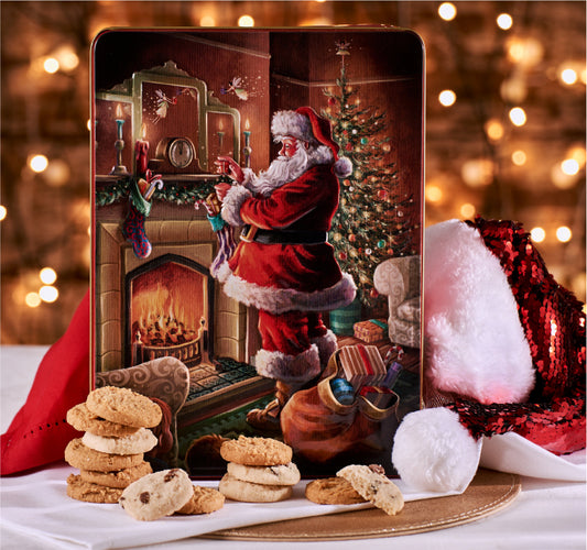 Embossed Santa By The Fire Tin