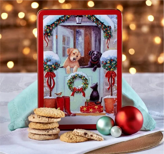 Embossed Puppies at the Door Tin