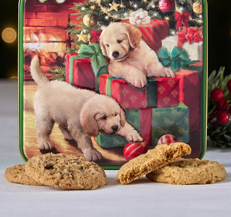 Embossed Puppies & Presents Tin
