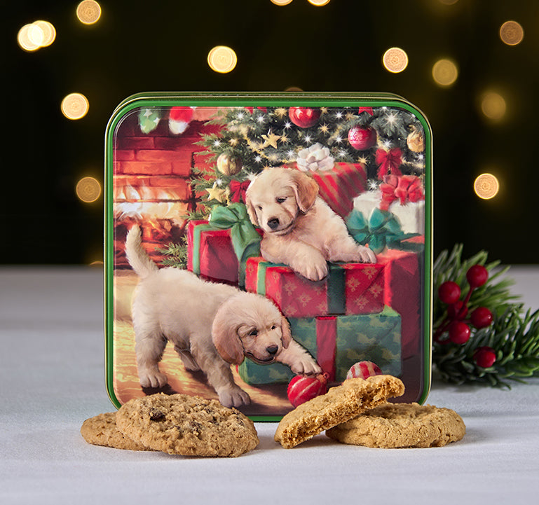 Embossed Puppies & Presents Tin