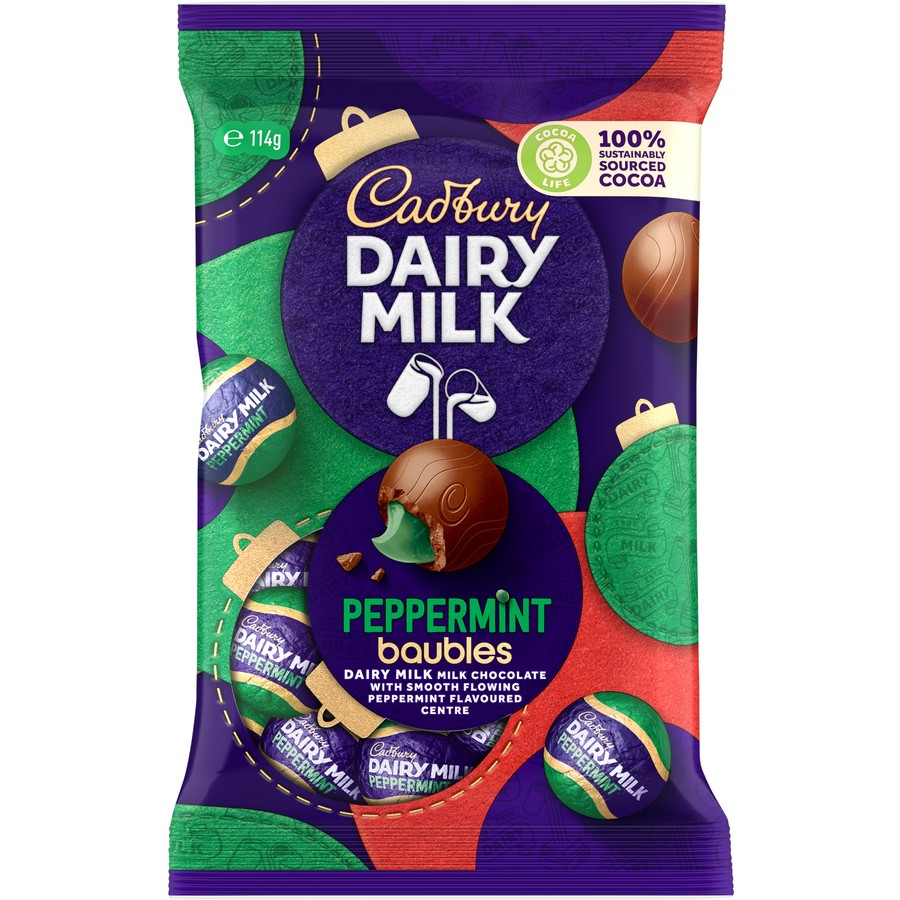 Cadbury Milk Choc Peppermint Christmas Baubles 114g