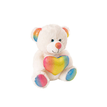 Rainbow Bear With Love Heart White 23cm