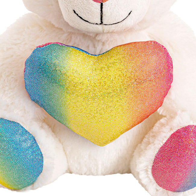 Rainbow Bear With Love Heart White 23cm