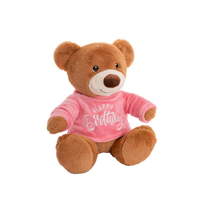 Teddy Bear Caleb w Happy Birthday T-Shirt Pink - 21cm