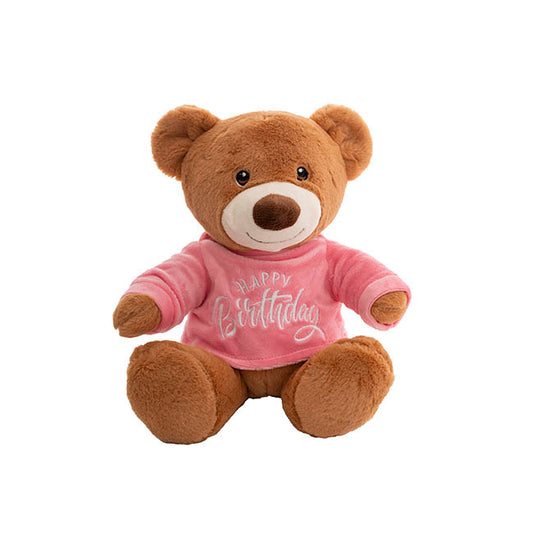 Teddy Bear Caleb w Happy Birthday T-Shirt Pink - 21cm
