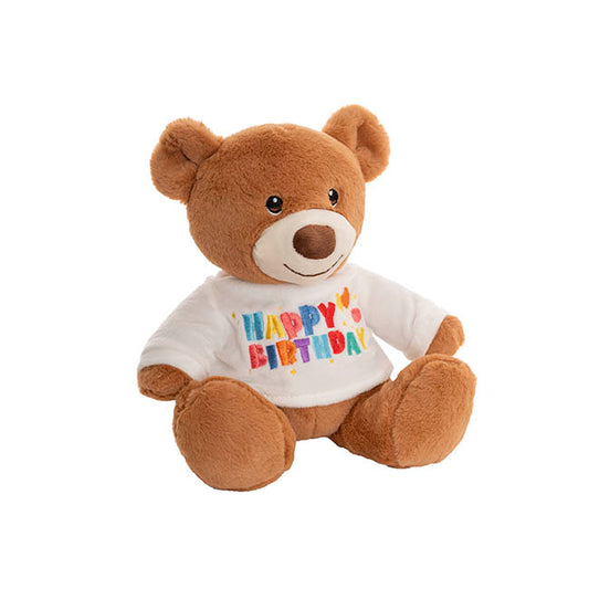 Teddy Bear Caleb w Happy Birthday T-Shirt White 21cm