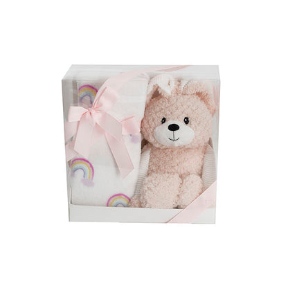 Bunny Flops & Blanket Gift Pack Peach