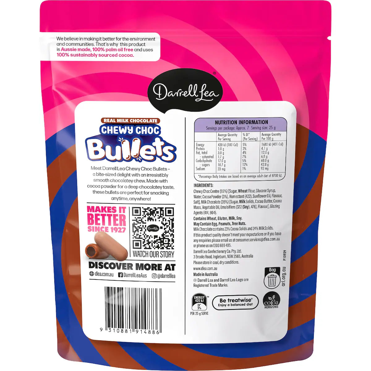 Darrell Lea Chewy Choc Bullets Milk Chocolate 190g