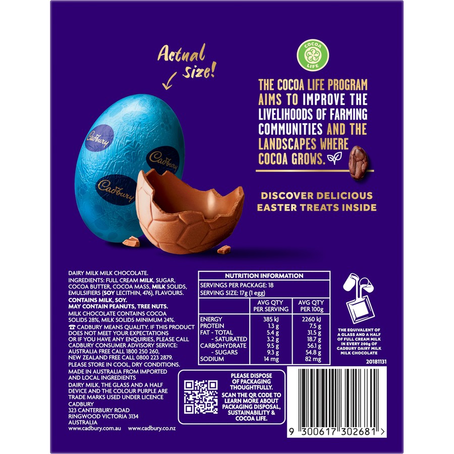 Cadbury Dairy Milk Chocolate Hollow Easter Eggs 18 Pack