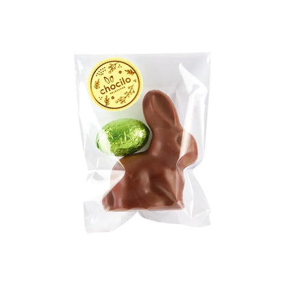 Squatting Bunny & Egg in Milk Chocolate Gift Bag - 25g