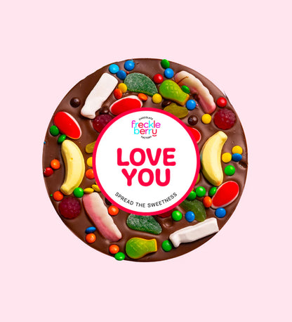 LOVE YOU Giant Chocolate Lolly Pizza