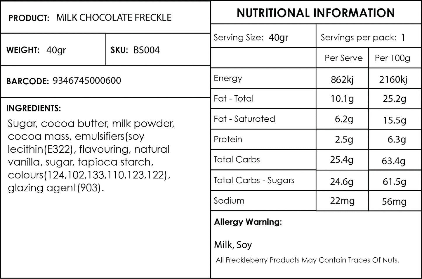 Valentine's Single Freckle 40g - XOXO