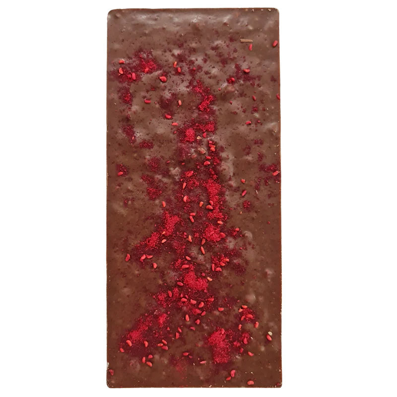 Raspberry and milk chocolate block 100g