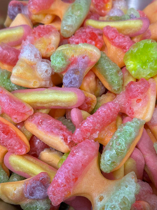 Freeze Dried Gummi Pizza, Hot Dogs and Burgers