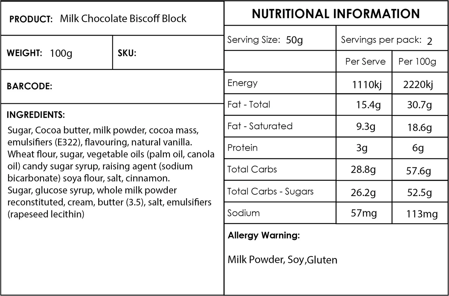 Biscoff Caramel Crunch Milk Chocolate Block