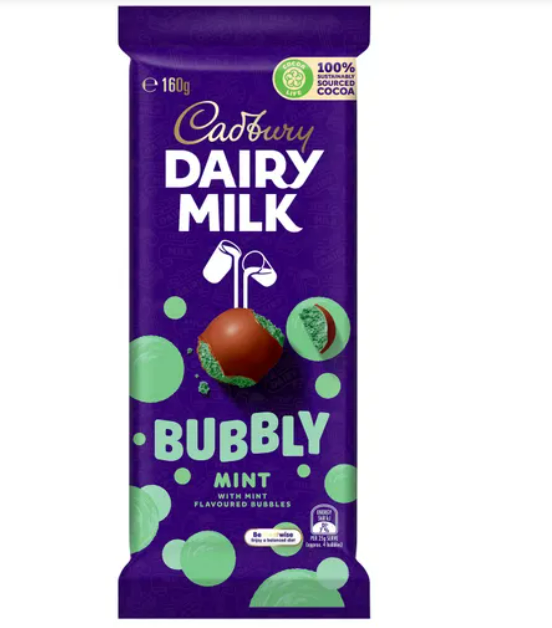 Cadbury Dairy Milk Bubbly Mint block 160g