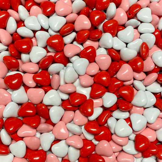 Candy Coated Choc Hearts - Red/Pink